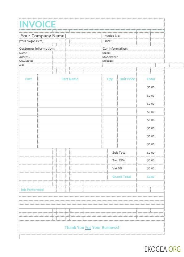 Modèle de facture de réparation automobile template Modèle de facture de réparation automobile template